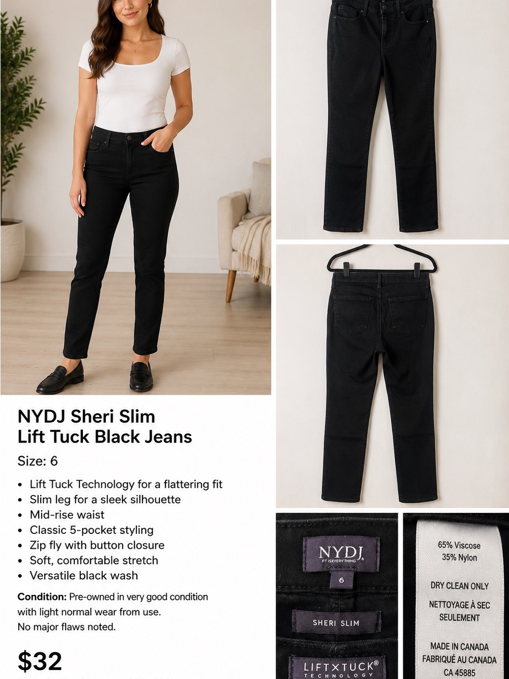 NYDJ Sheri Slim Lift Tuck Jeans - Black - Picture 1 of 4